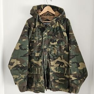 Vintage World Famouse Camouflage Military Hooded Jacket Mens Large